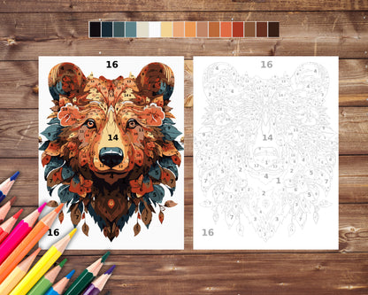 Bear Mandala Paint by Number, Color By Number for Adult, Printable Coloring Pages Sheets, Digital Download, PDF