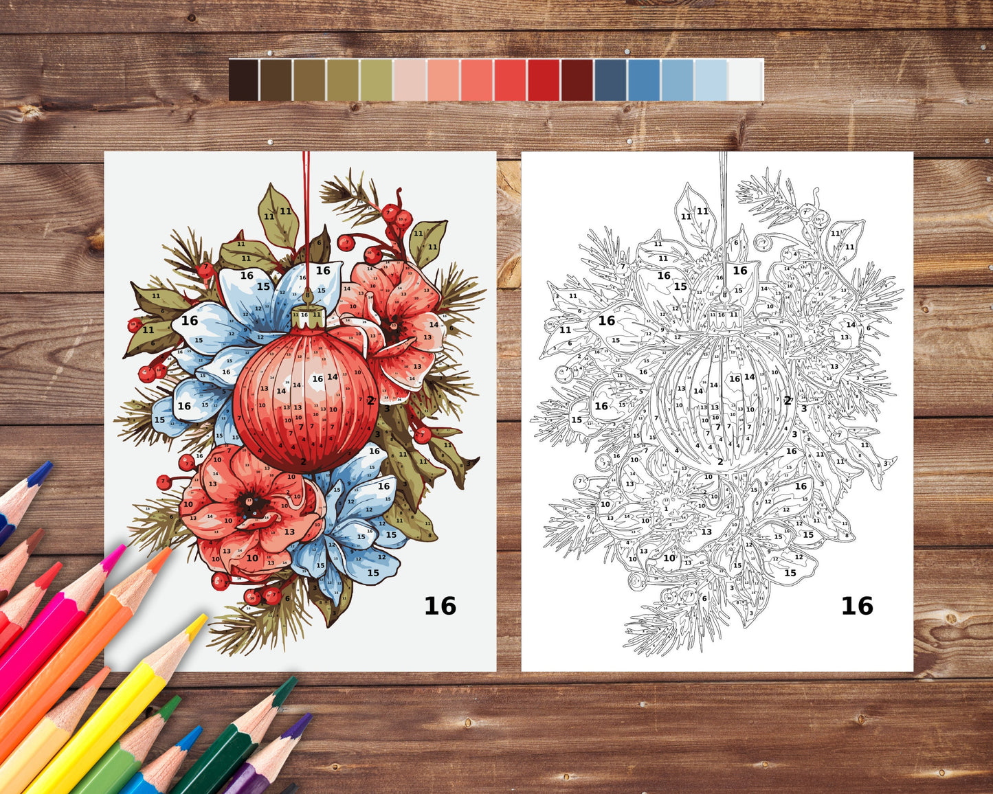 Christmas Bauble Color By Number for Adults, Ornament Paint by Number, Printable Coloring Pages Sheets, Digital Download, PDF, PNG