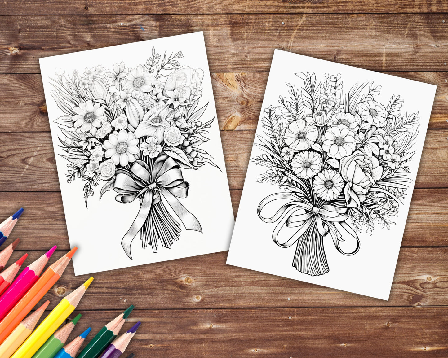 Flower Bouquet Coloring Book, Digital Download