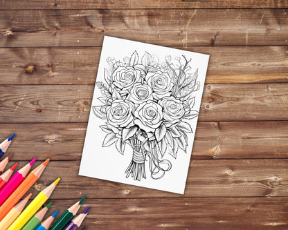 Flower Bouquet Coloring Book, Digital Download