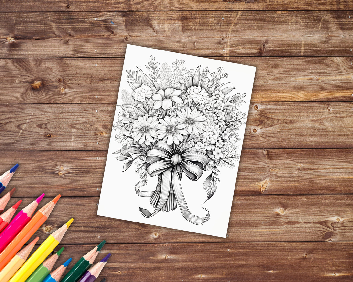 Flower Bouquet Coloring Book, Digital Download