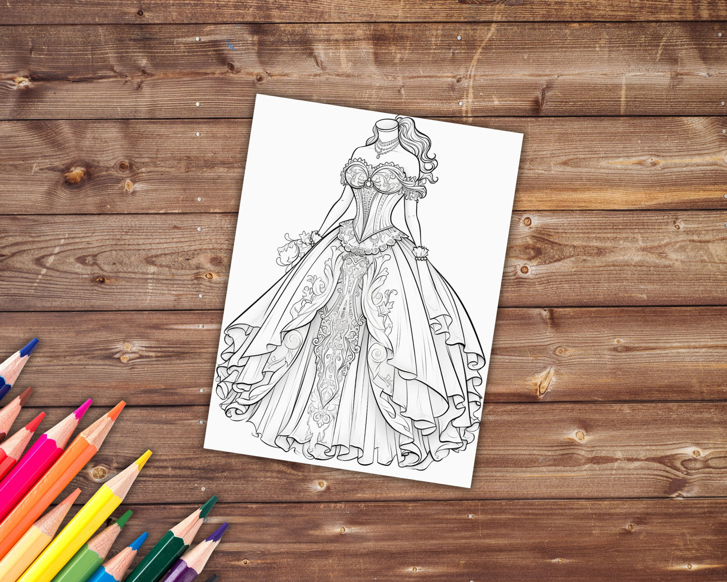 32 Flowing Dresses Coloring Book, Grayscale Victorian Dresses Coloring Pages for Adults and Teens, Medieval, Printable PDF, Instant Download