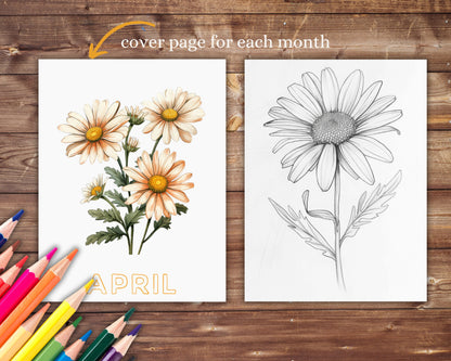 Birth Flowers Coloring Book, Digital Download