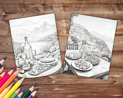 45 Grayscale Greece Coloring Book, Travel Coloring Pages for Adults, Printable PDF