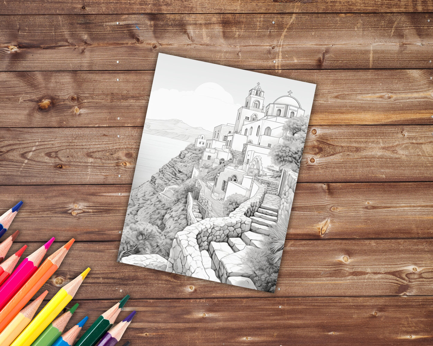 45 Grayscale Greece Coloring Book, Travel Coloring Pages for Adults, Printable PDF