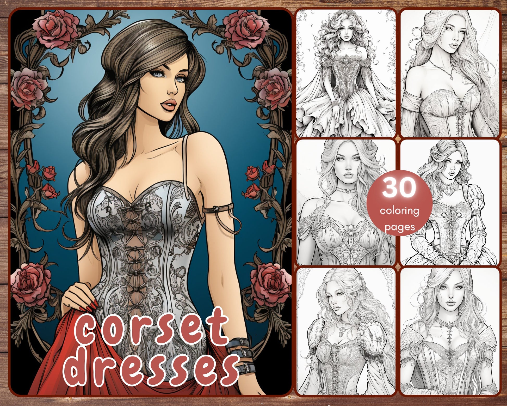 corset dresses coloring book