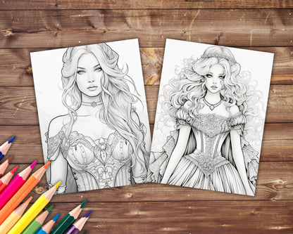 Corset Dresses Coloring Book, Digital Download