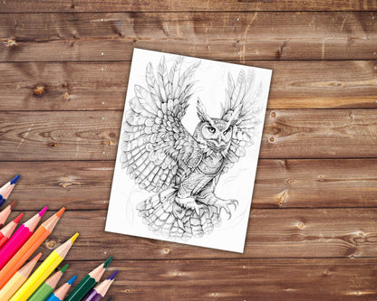 30 Native American Animals Coloring Book, Grayscale Fantasy Animals Coloring Pages for Adults, Printable PDF, Instant Download