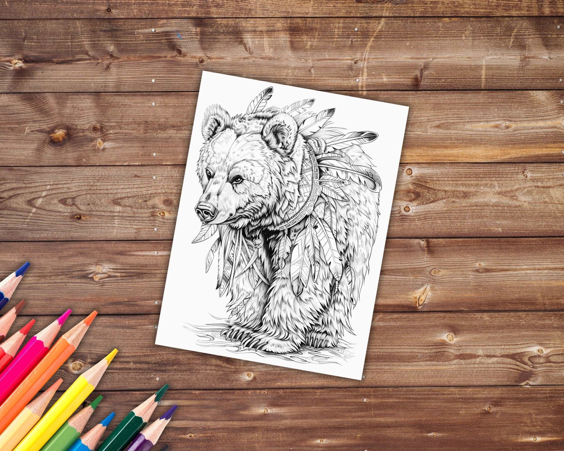 30 Native American Animals Coloring Book, Grayscale Fantasy Animals Coloring Pages for Adults, Printable PDF, Instant Download