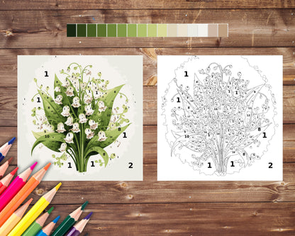 May Birth Flower Color by Number, Lily of the Valley Paint By Number for Adult, Printable Coloring Pages Sheets, Digital Download, PDF&PNG