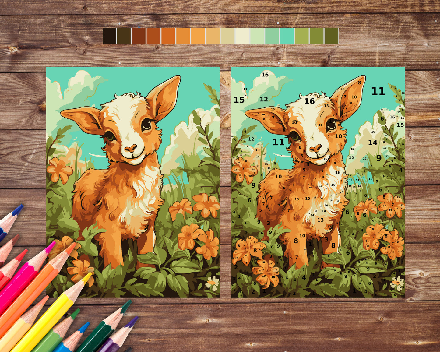 Cute Goat Paint by Number, Farm Animal Color By Number for Adults, Printable Coloring Pages Sheets, Digital Download, PDF&PNG