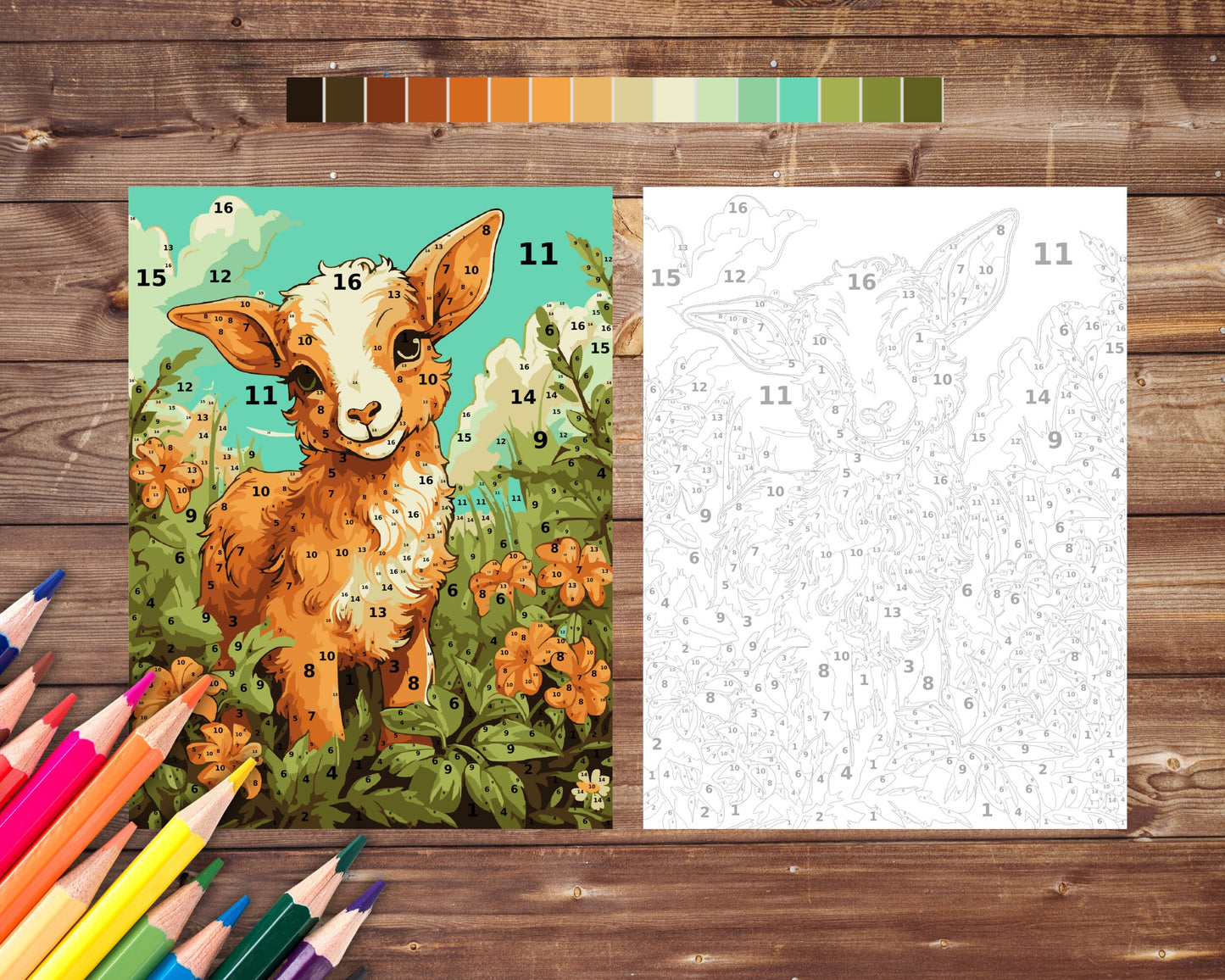 Cute Goat Paint by Number, Farm Animal Color By Number for Adults, Printable Coloring Pages Sheets, Digital Download, PDF&PNG