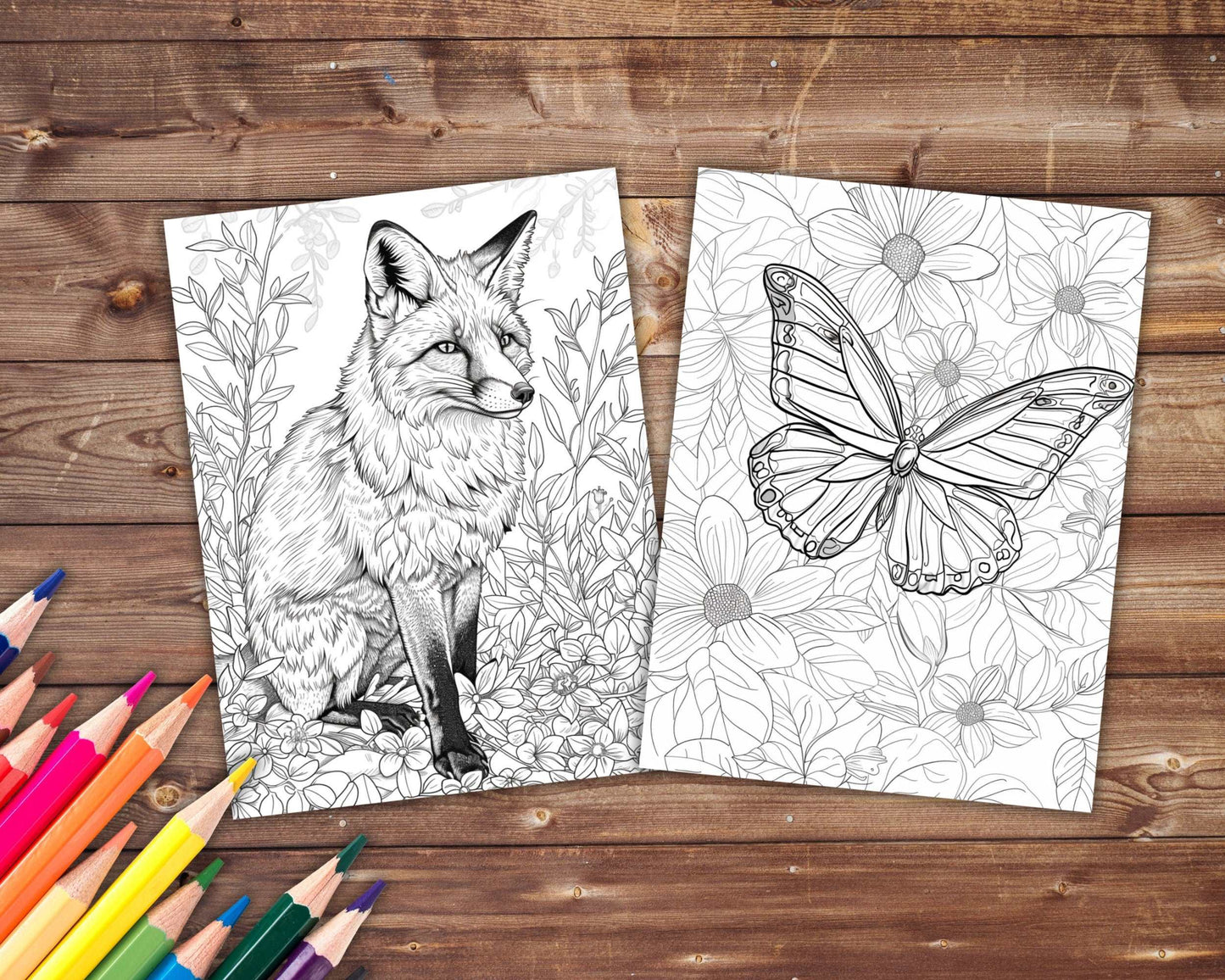 30 Spring Animals Coloring Book, Grayscale Animals and Flowers Coloring Pages for Adults Kids, Birds, Swan, Printable PDF, Instant Download