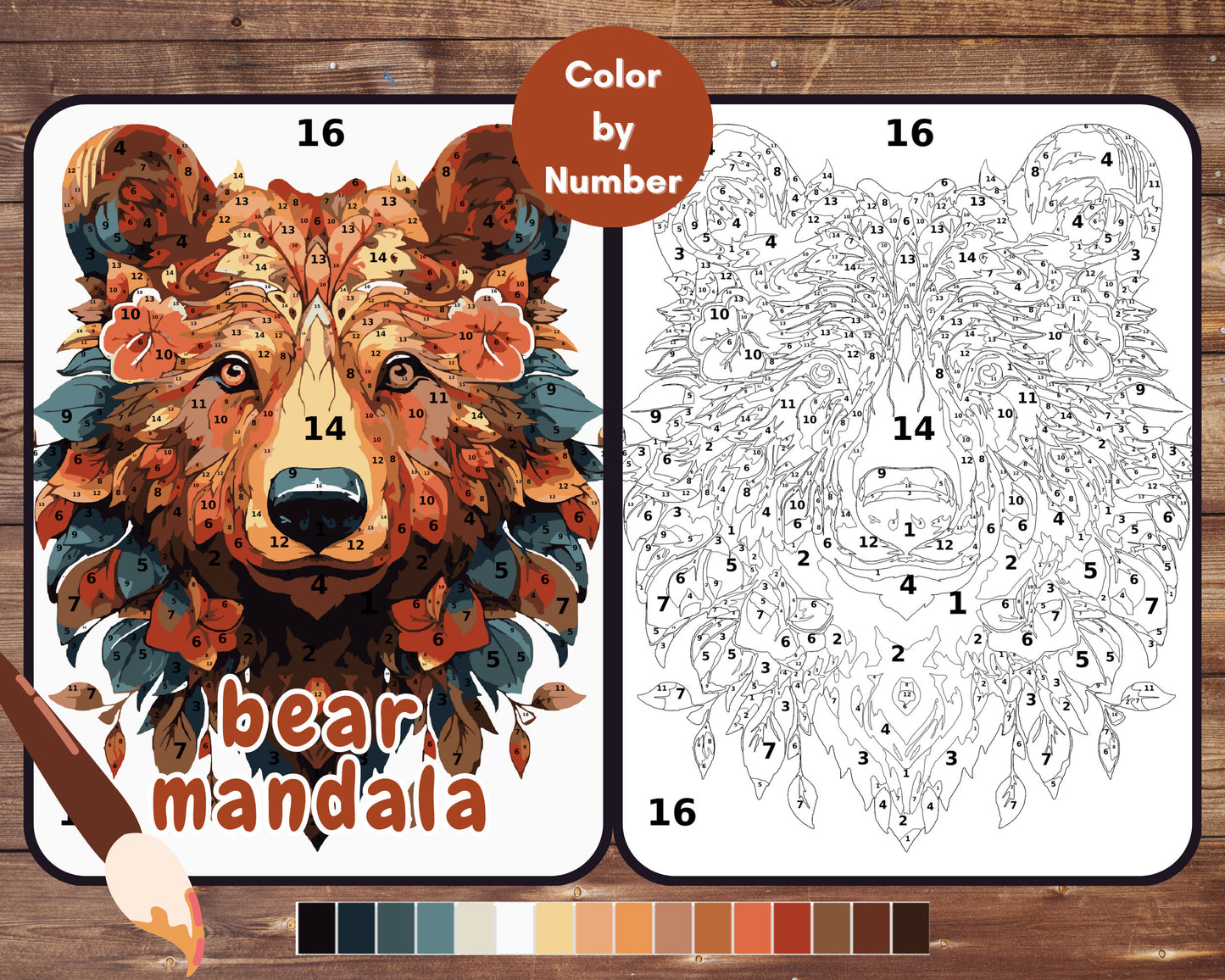 Bear Mandala Paint by Number, Color By Number for Adult, Printable Coloring Pages Sheets, Digital Download, PDF