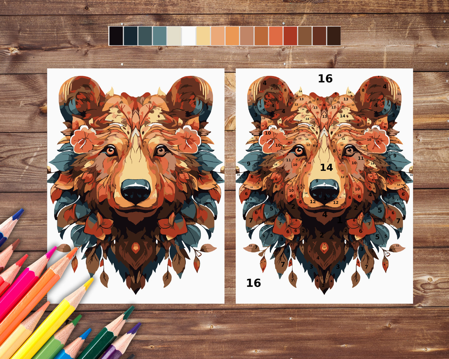 Bear Mandala Paint by Number, Color By Number for Adult, Printable Coloring Pages Sheets, Digital Download, PDF