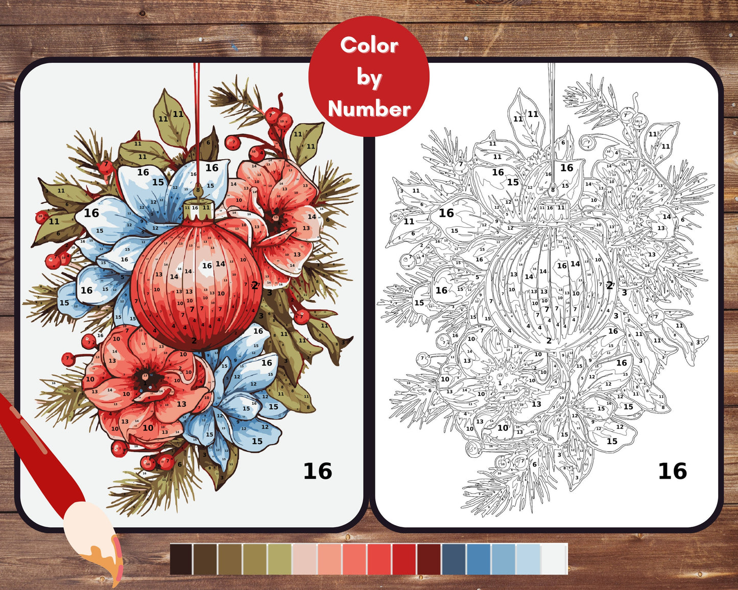 Christmas Bauble Color By Number for Adults, Ornament Paint by Number, Printable Coloring Pages Sheets, Digital Download, PDF, PNG