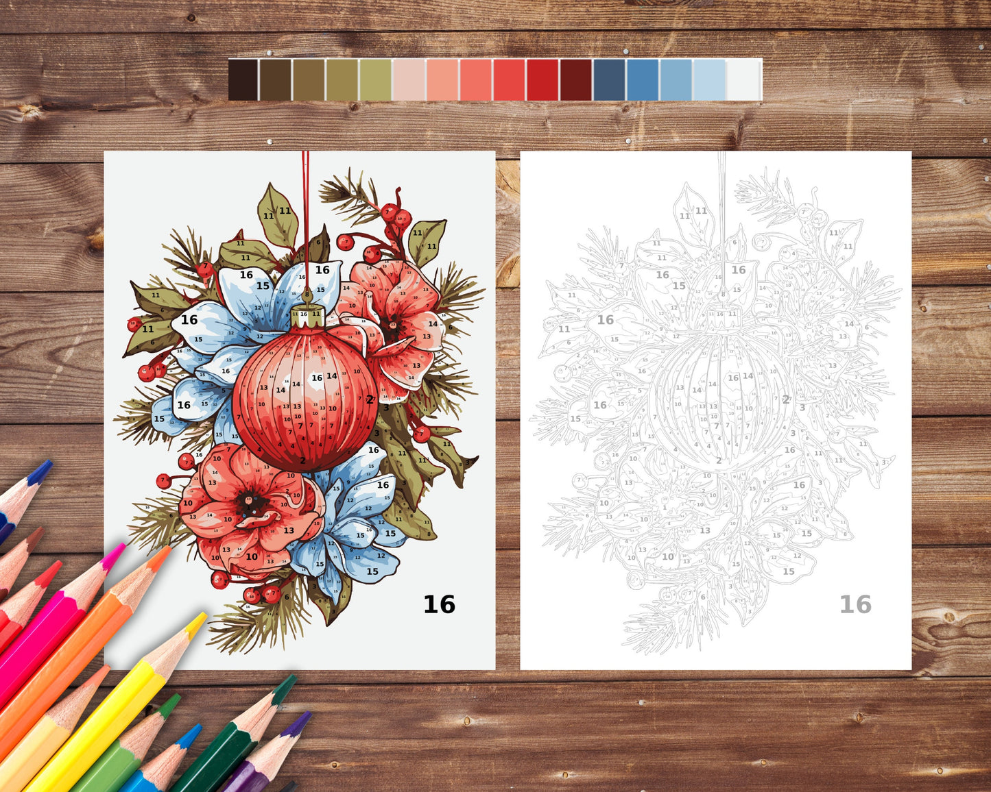 Christmas Bauble Color By Number for Adults, Ornament Paint by Number, Printable Coloring Pages Sheets, Digital Download, PDF, PNG