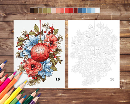 Christmas Bauble Color By Number for Adults, Ornament Paint by Number, Printable Coloring Pages Sheets, Digital Download, PDF, PNG