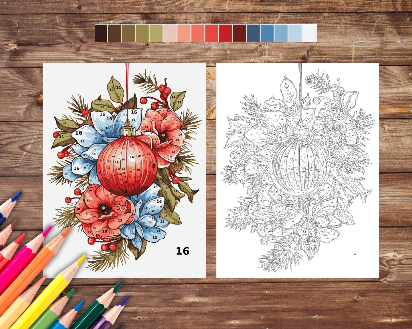 Christmas Bauble Color By Number for Adults, Ornament Paint by Number, Printable Coloring Pages Sheets, Digital Download, PDF, PNG