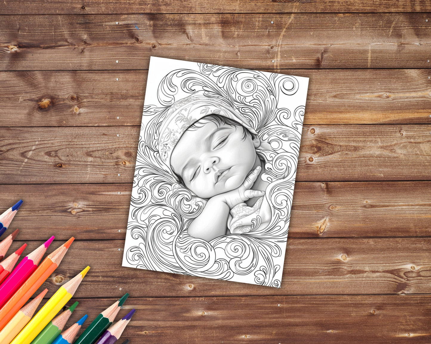 35 Cute Babies Coloring Book, Grayscale Newborn Babies and Flowers Coloring Pages for Adults, Baby Bliss, Printable PDF, Instant Download