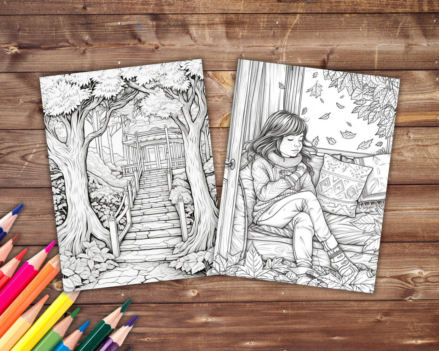 Autumn Time Coloring Book, Digital Download