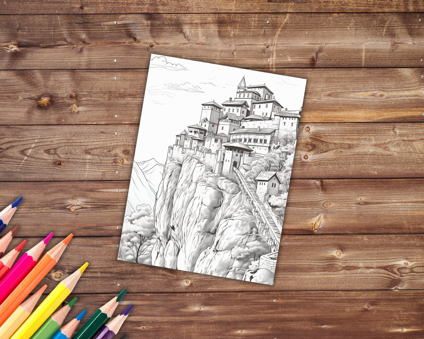 45 Grayscale Greece Coloring Book, Travel Coloring Pages for Adults, Printable PDF