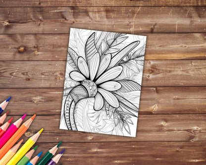 31 Flower Patterns Coloring Book, Abstract Floral Patterns Coloring Pages for Adults, Stress Relief, Printable PDF, PNG, Instant Download