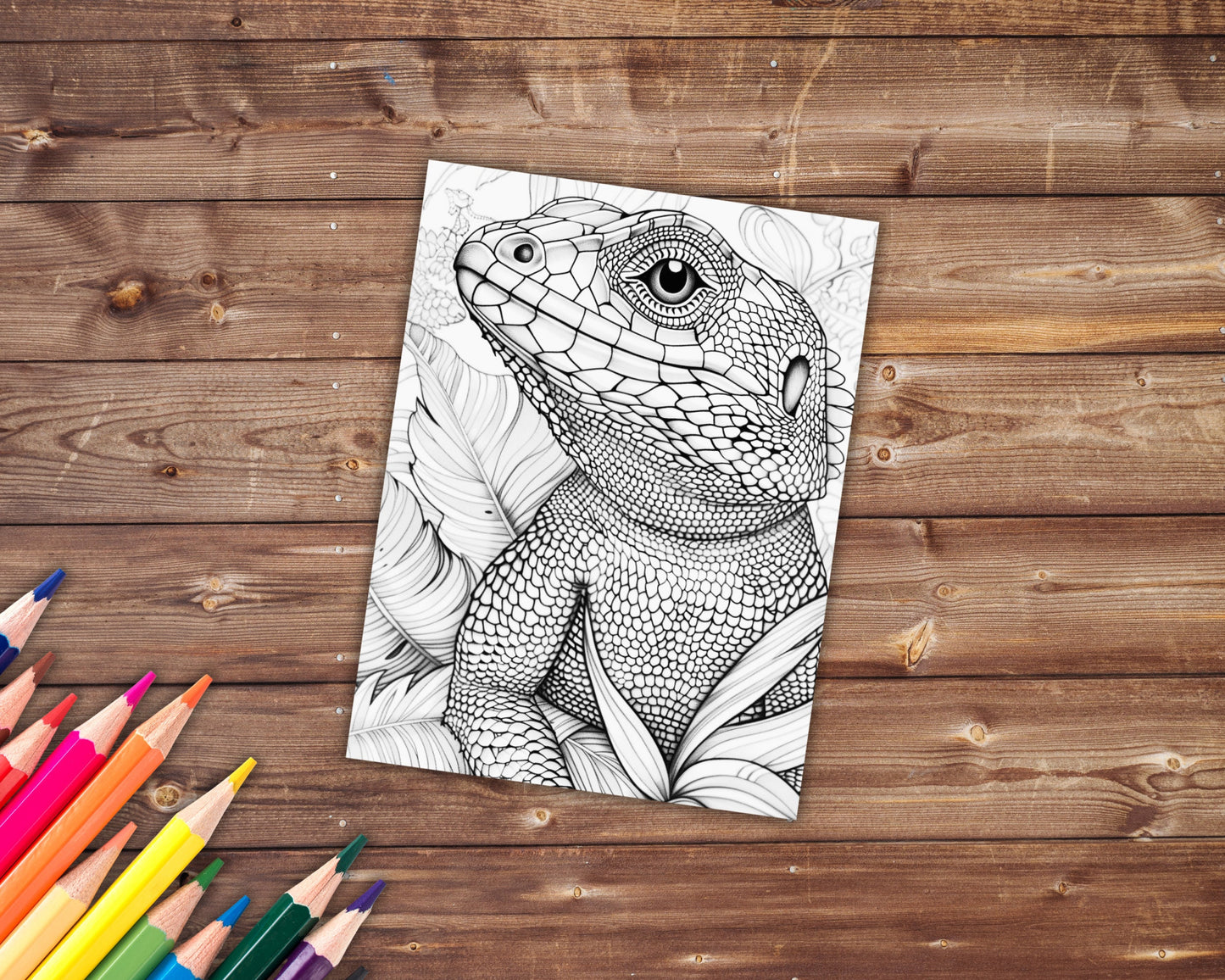 32 Reptiles Coloring Book, Grayscale Lizards Coloring Pages for Adults and Kids, Snakes, Geckos, Printable PDF, Instant Download