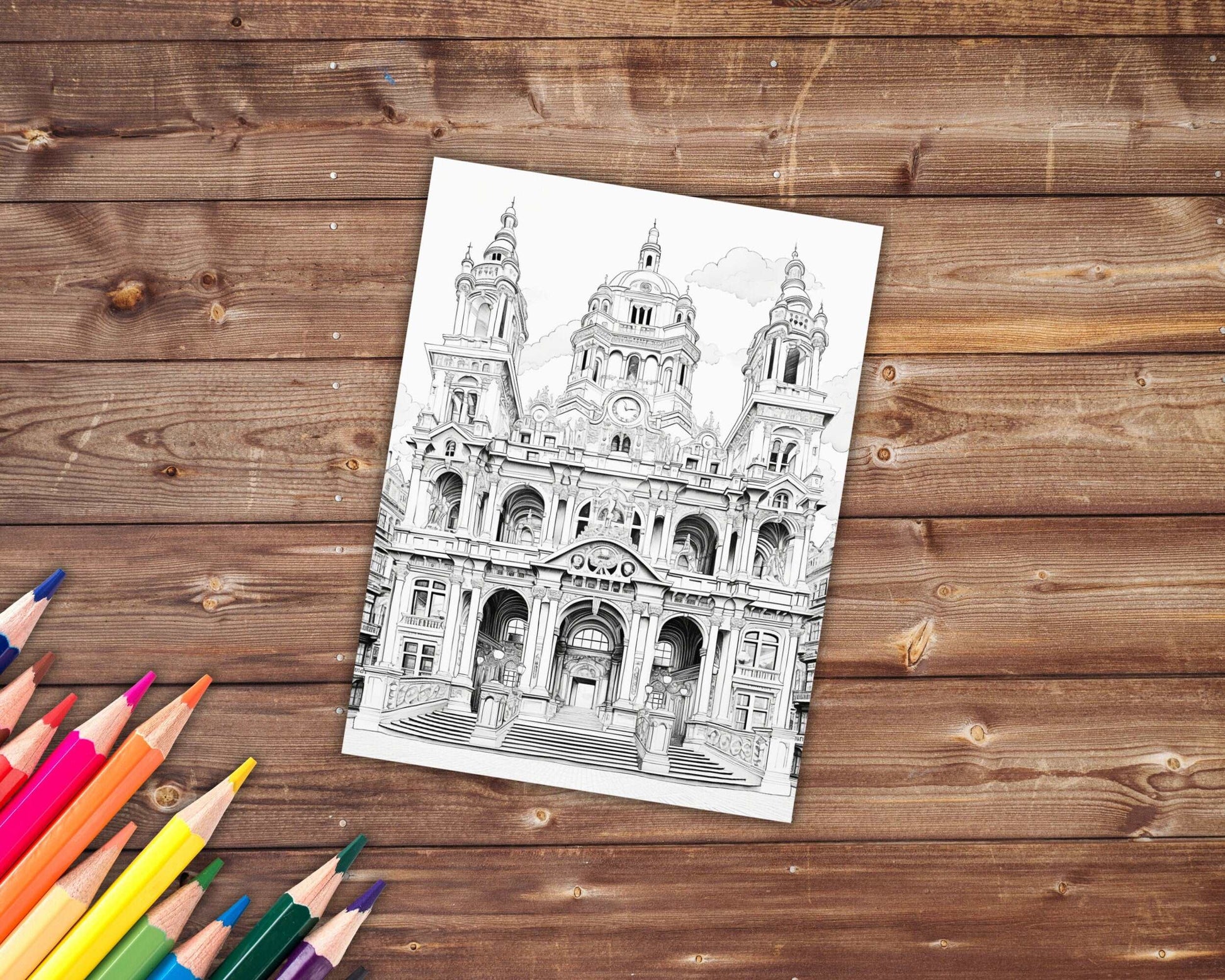 30 Prague Coloring Book, Grayscale Czechia Coloring Pages for Adults, Gothic Mediavel Bohemian, Travel Destinations, Printable PDF