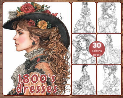 1800s dresses coloring pages