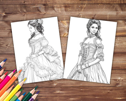 1800's Dresses Coloring Book, Digital Download