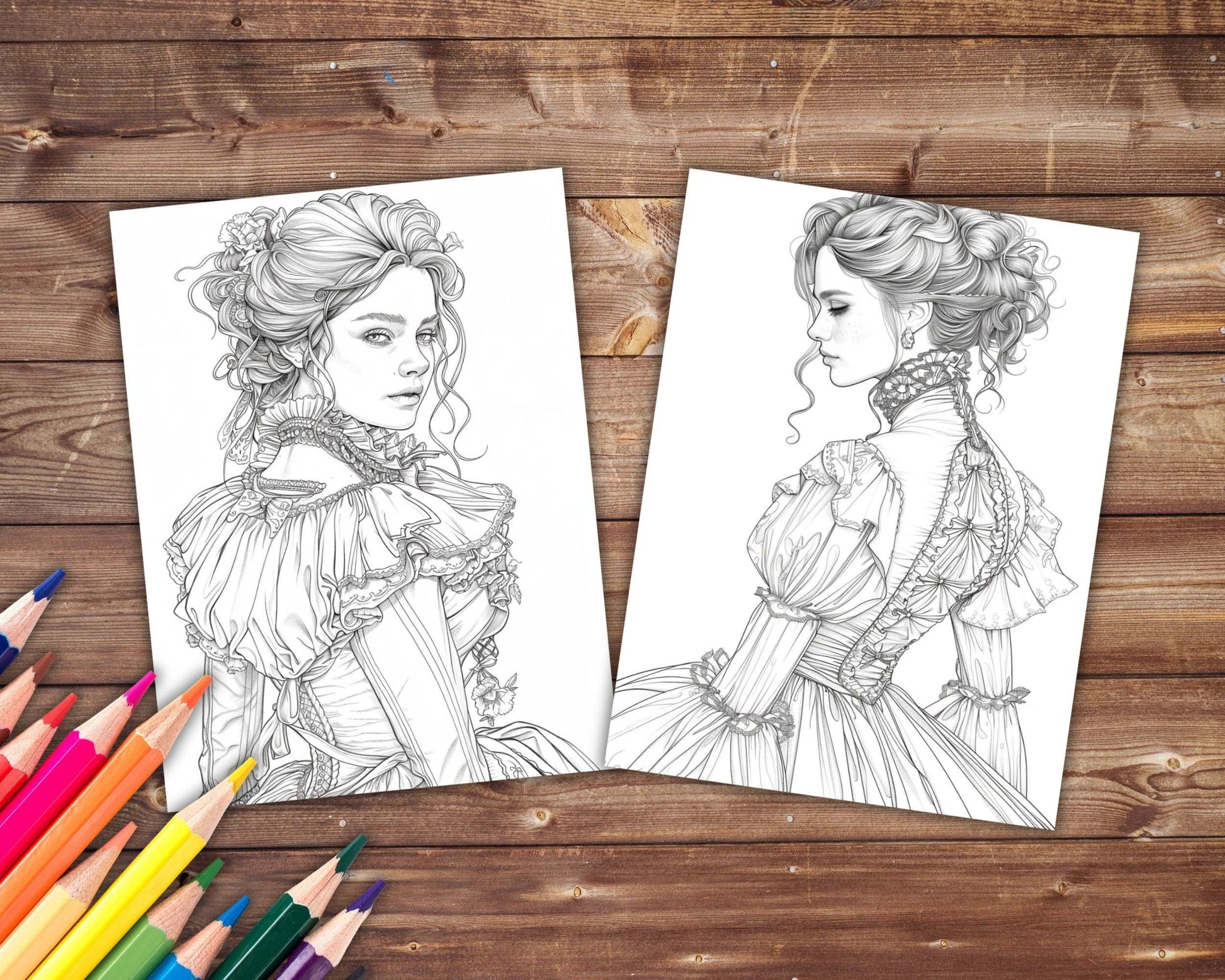 1800's Dresses Coloring Book, Digital Download