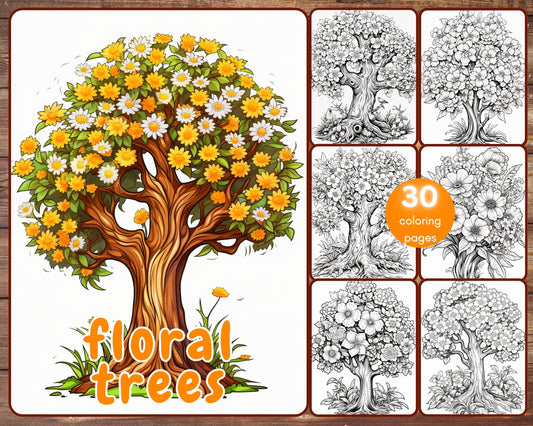 floral trees coloring book