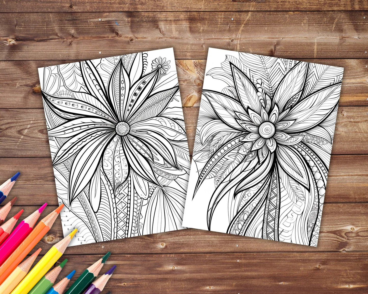 31 Flower Patterns Coloring Book, Abstract Floral Patterns Coloring Pages for Adults, Stress Relief, Printable PDF, PNG, Instant Download