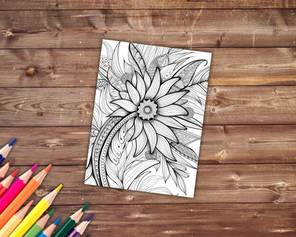 31 Flower Patterns Coloring Book, Abstract Floral Patterns Coloring Pages for Adults, Stress Relief, Printable PDF, PNG, Instant Download