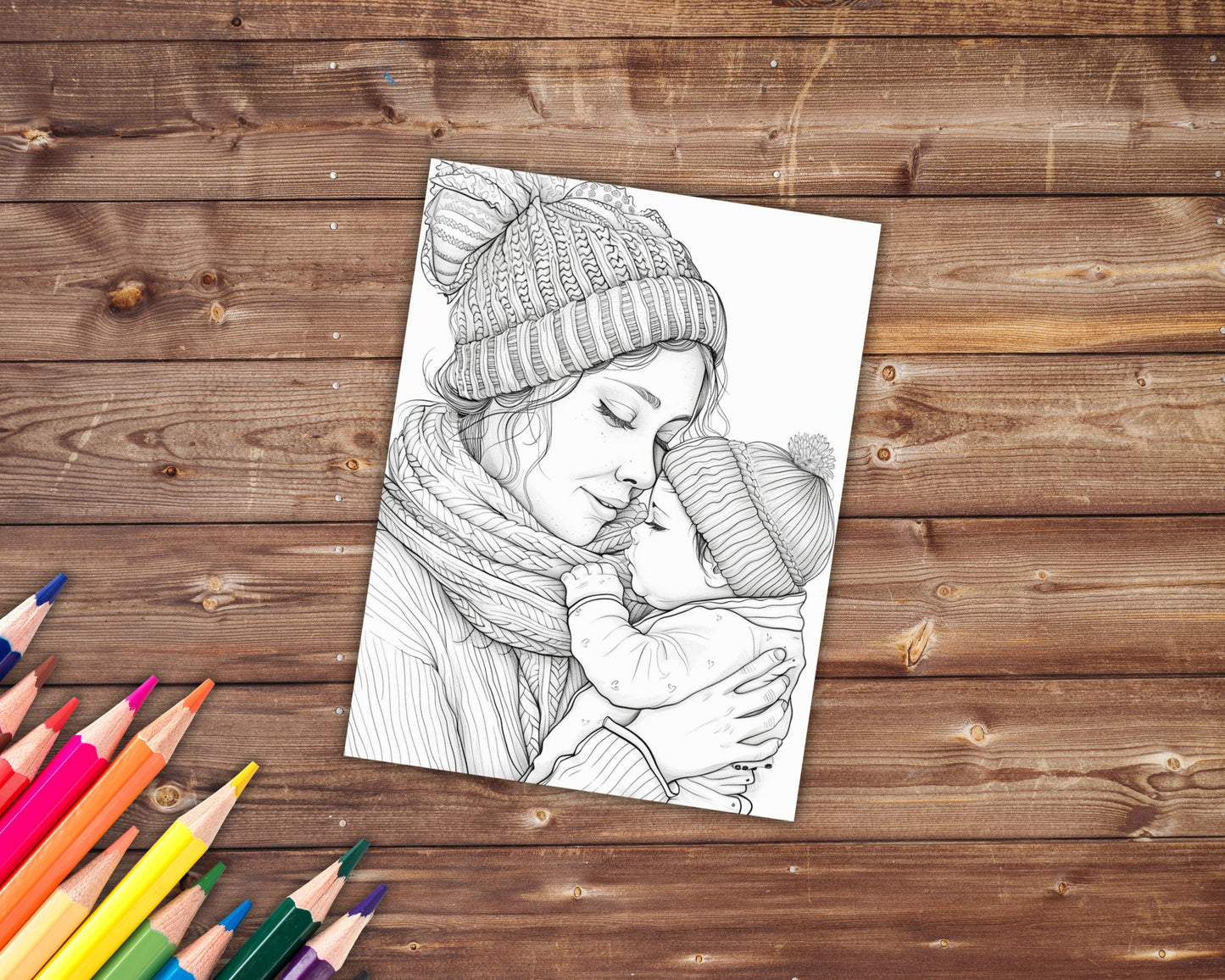 32 Mothers and Babies Coloring Book, Grayscale Motherhood Coloring for Adults, Mother's Day, Child, Printable PDF, Instant Download