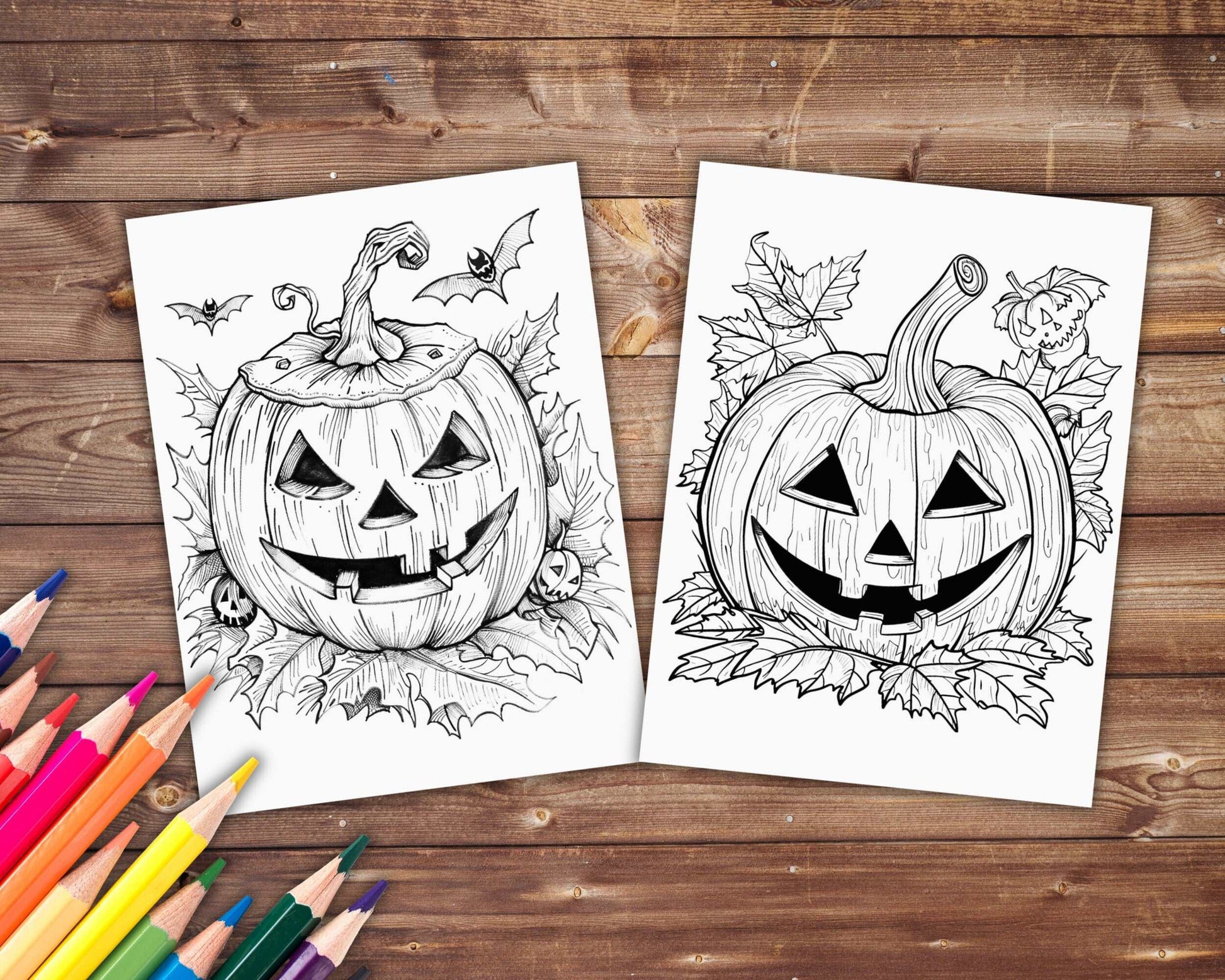 31 Spooky Pumpkins Coloring Book, Grayscale Halloween Coloring Pages for Adults and Kids, Carved Pumpkins, Printable PDF, Instant Download