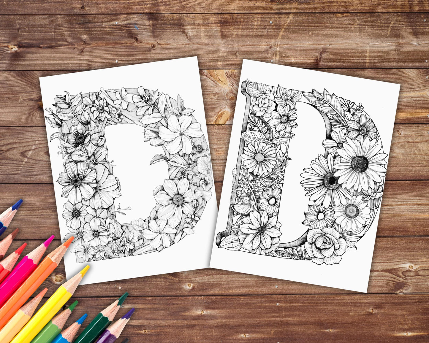 86 Alphabet and Numbers Coloring Book, Grayscale Letters Coloring Pages for Adults, Flowers, Printable PDF, Instant Download