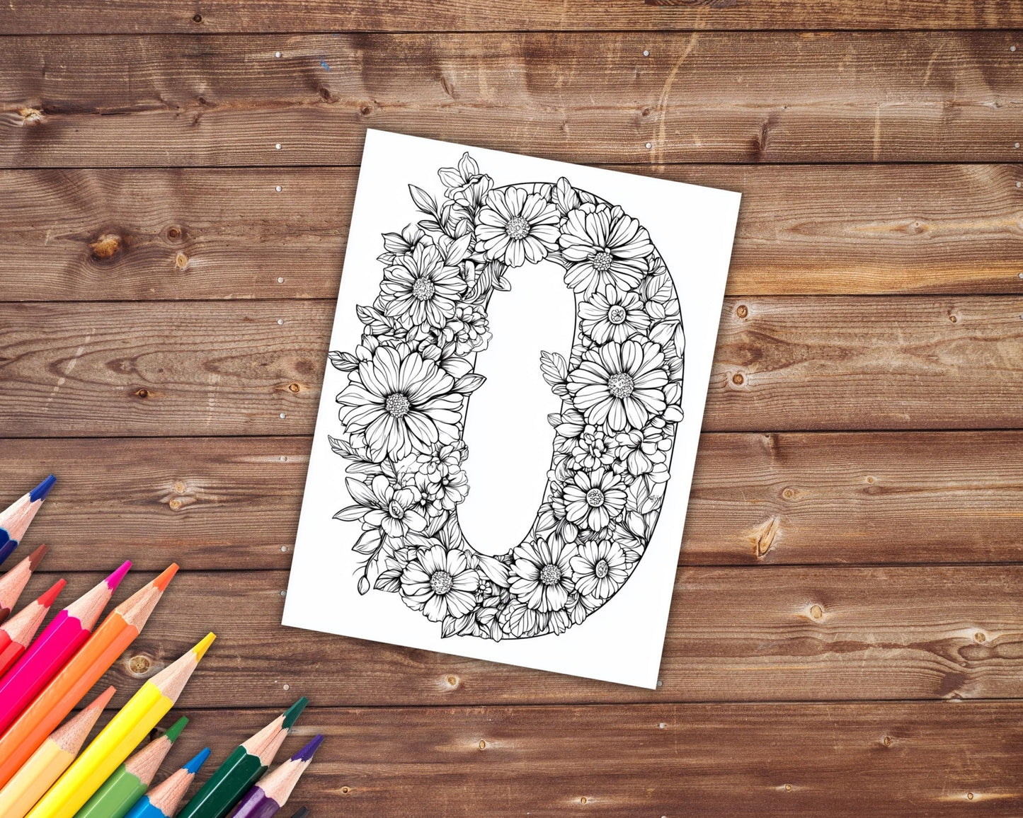 86 Alphabet and Numbers Coloring Book, Grayscale Letters Coloring Pages for Adults, Flowers, Printable PDF, Instant Download