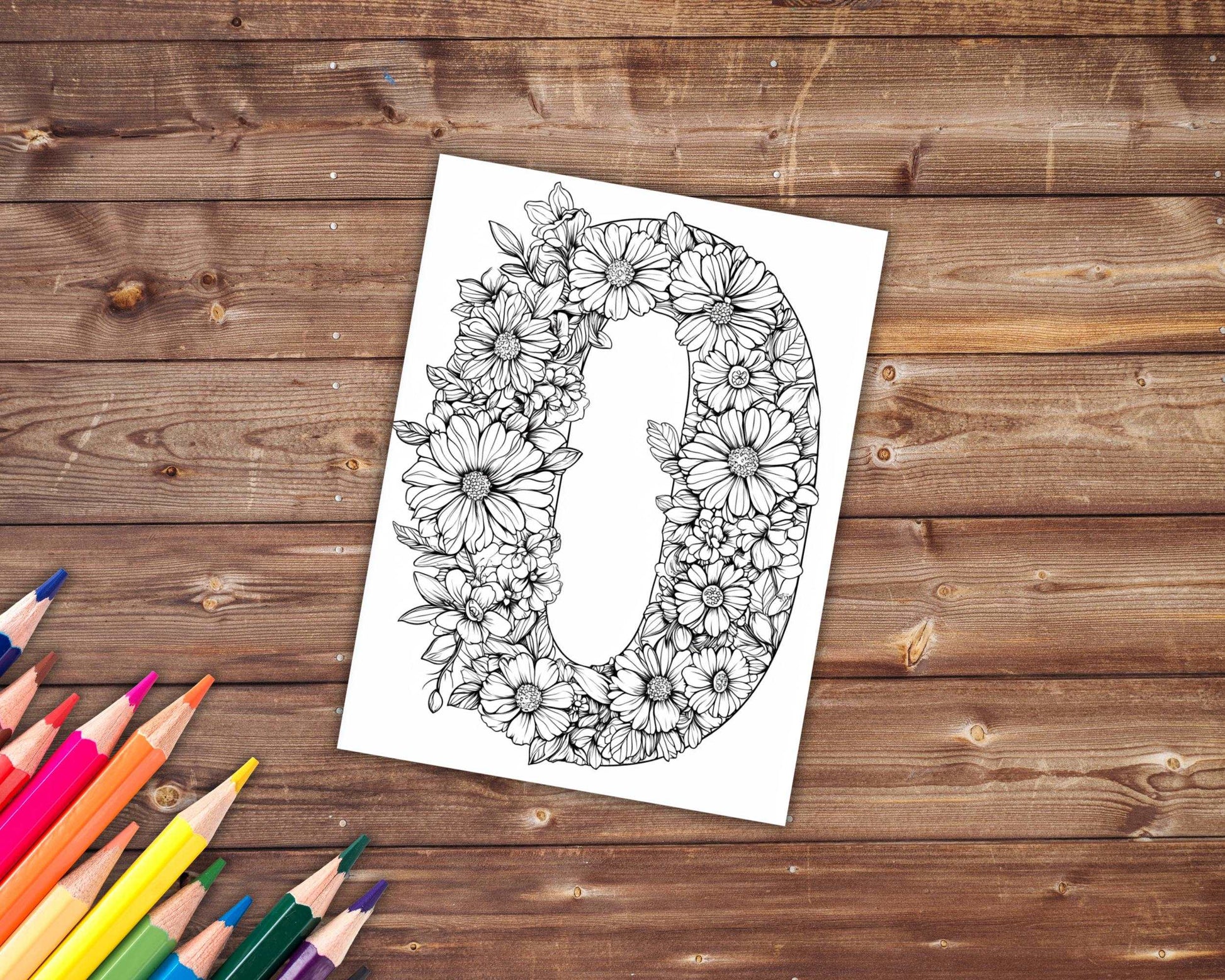 30 Numbers Coloring Book, Grayscale Numbers Coloring Pages for Adults, Numbers with Flowers, Printable PDF, Instant Download