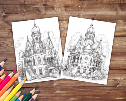 Gothic Houses Coloring Book, Digital Download