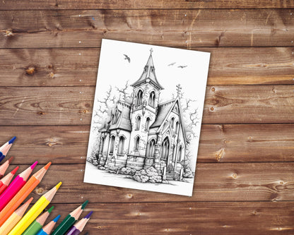 Gothic Houses Coloring Book, Digital Download