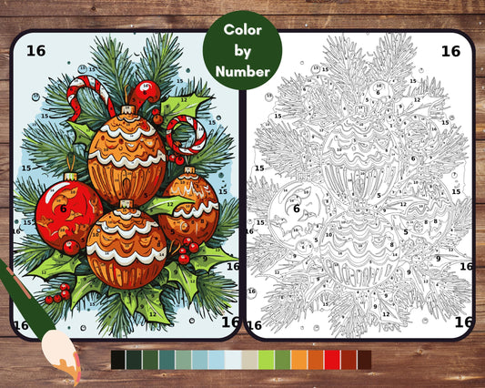 Ornament Color By Number for Adult, Christmas Bauble Paint by Number, Printable Coloring Pages Sheets, Digital Download, PDF, PNG, SVG