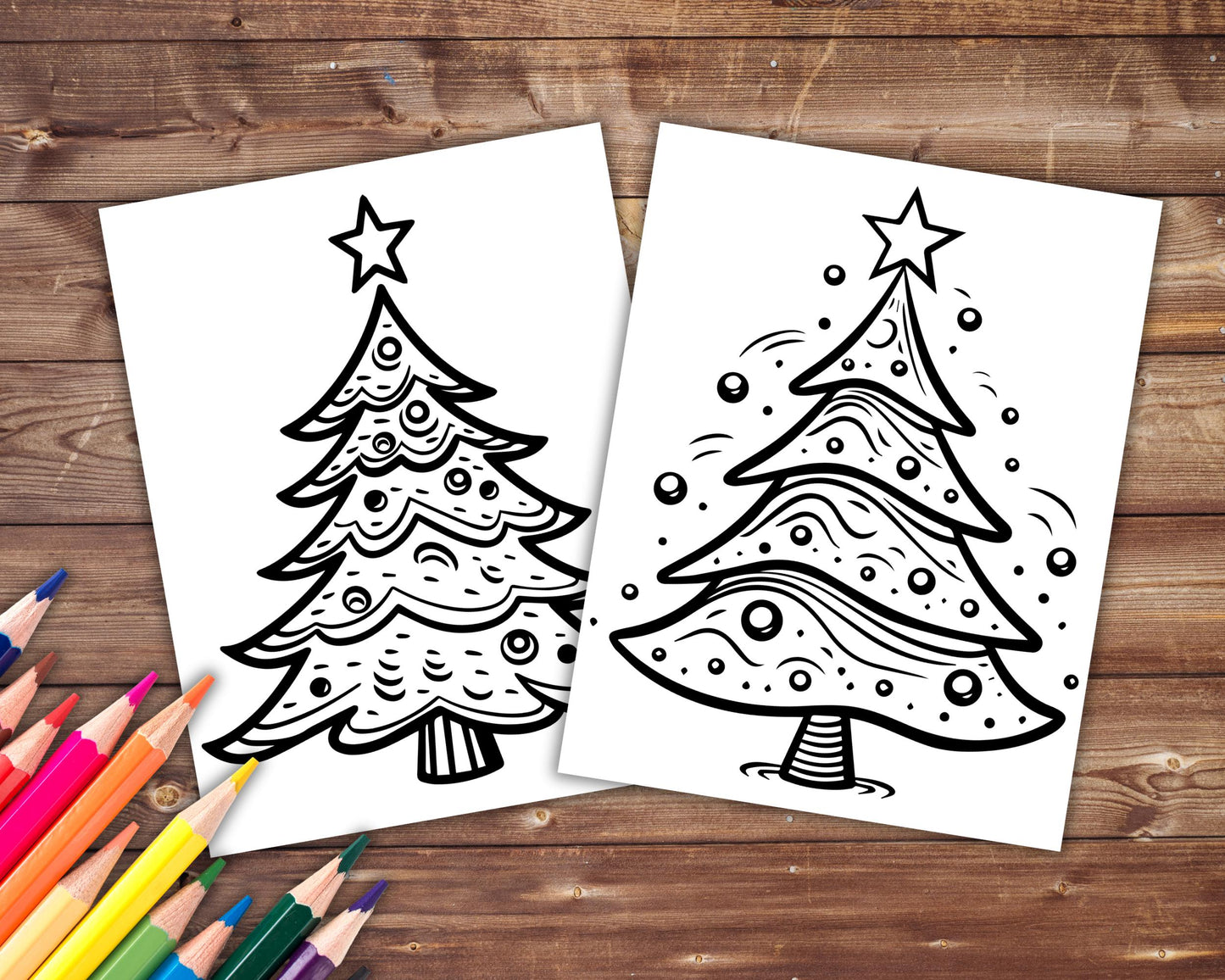 45 Christmas Tree Coloring Book, Christmas Coloring Pages for Adults and Kids, Festive,  Holiday, Instant Download, Printable PDF