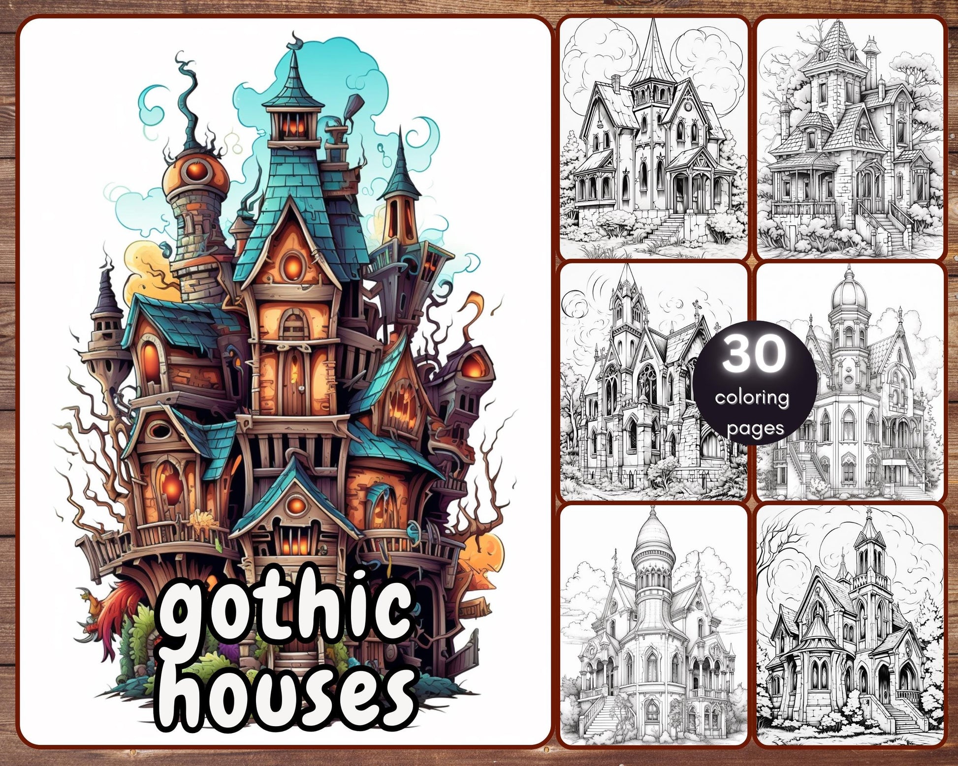 printable gothic houses coloring book