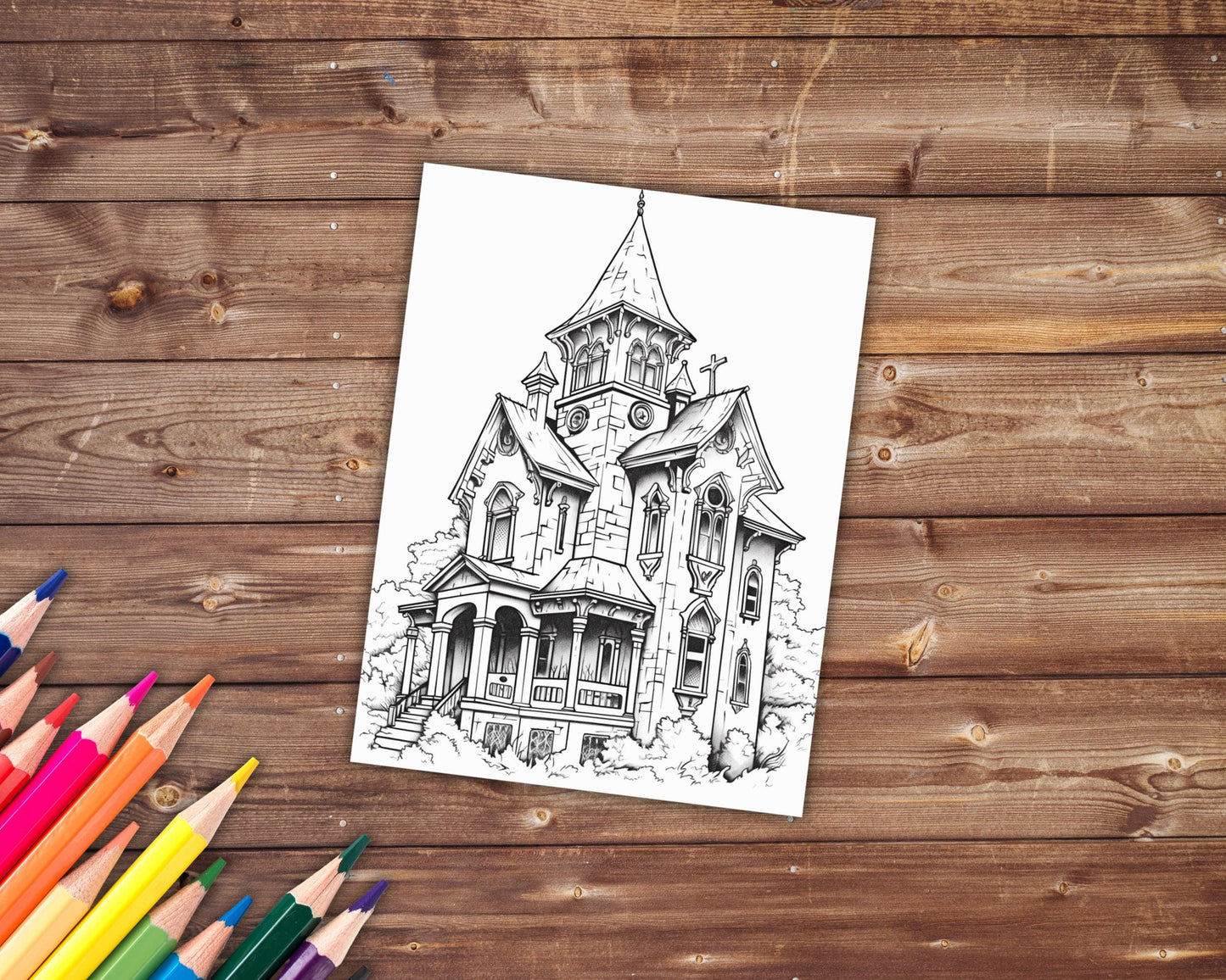 Gothic Houses Coloring Book, Digital Download