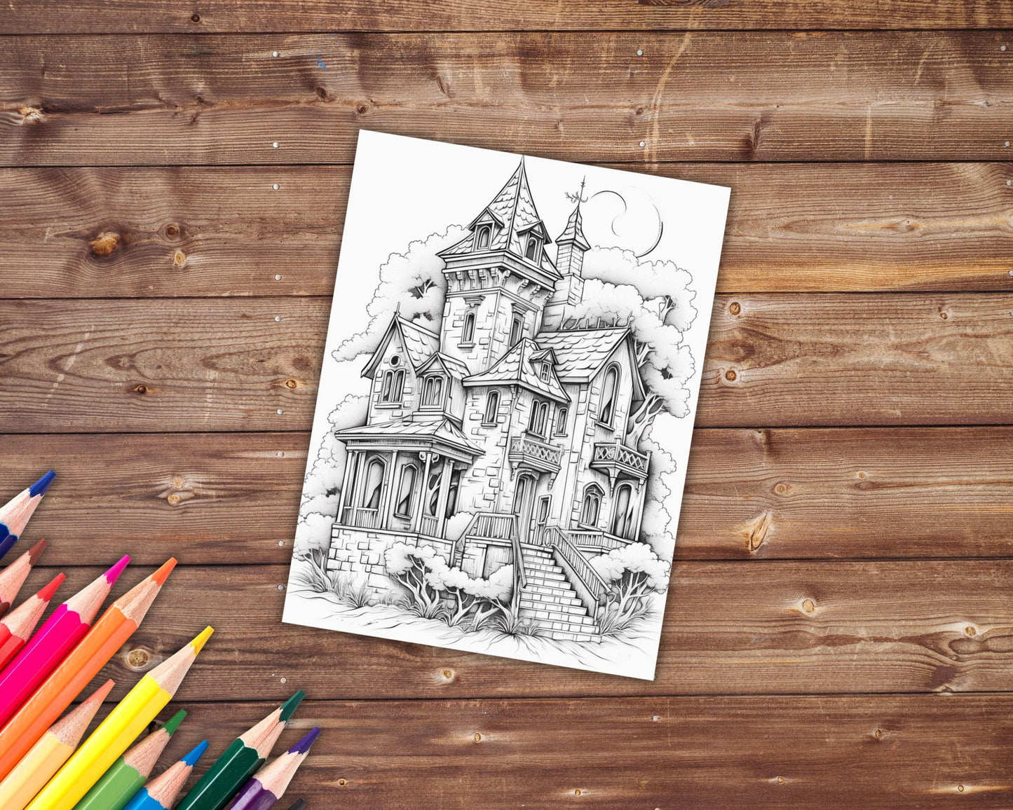 Gothic Houses Coloring Book, Digital Download