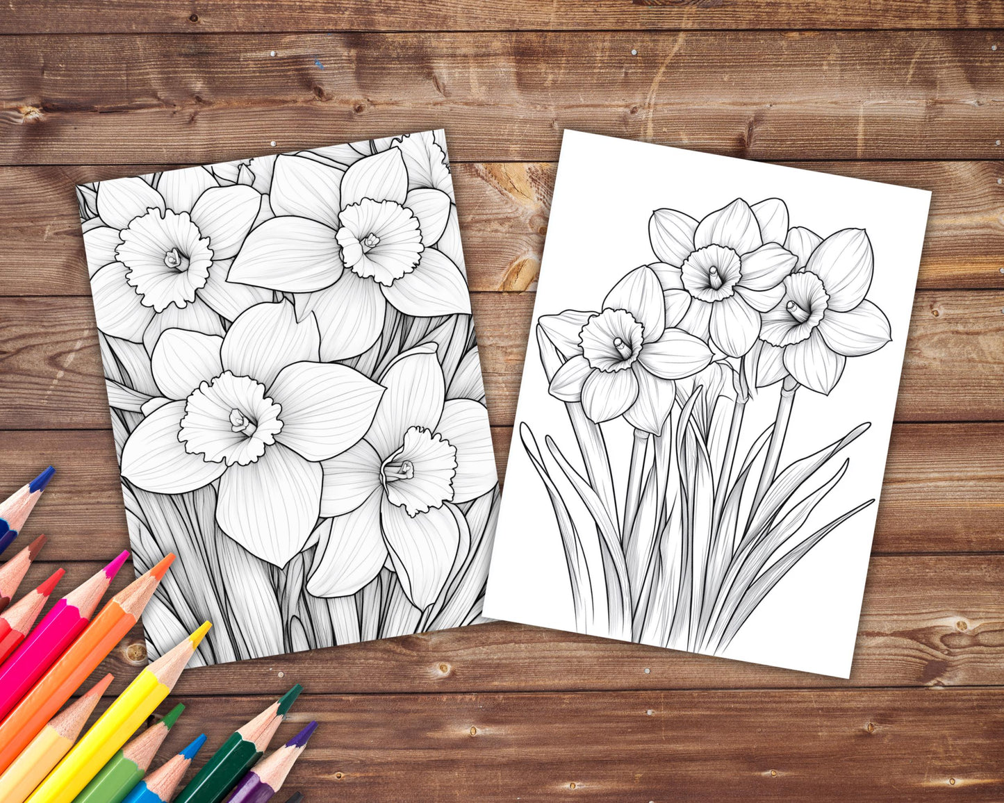 33 Daffodil Coloring Book, Grayscale Flowers Coloring Pages for Adults and Kids, Bouquet, Floral, Spring, Printable PDF