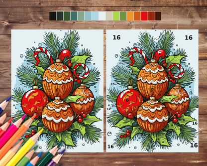 Ornament Color By Number for Adult, Christmas Bauble Paint by Number, Printable Coloring Pages Sheets, Digital Download, PDF, PNG, SVG