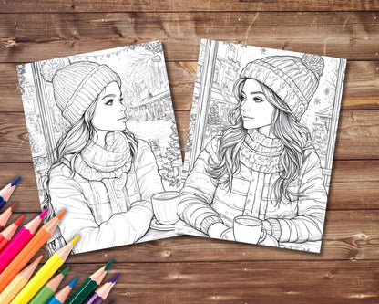 Christmas Beauties Coloring Book, Digital Download